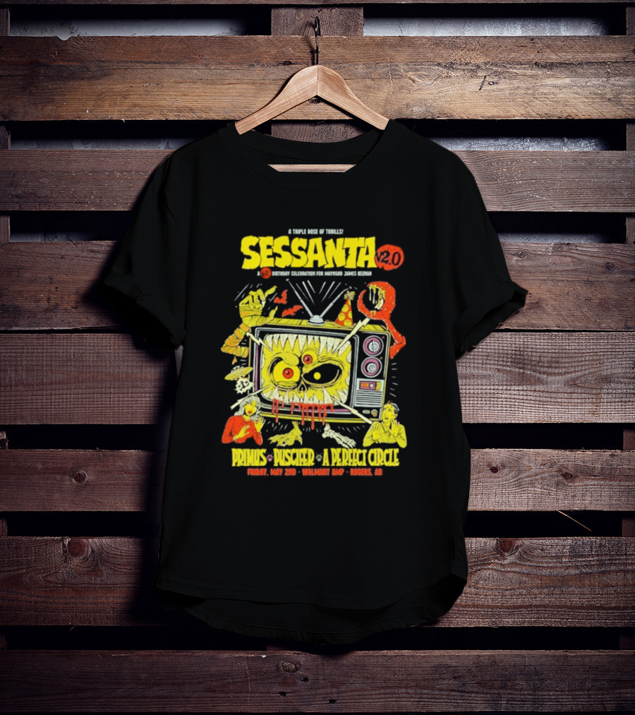 Sessanta 2.0 Event Primus Puscifer A Perfect Circle May 2 2025 Rogers AR Walmart AMP TV T-Shirt