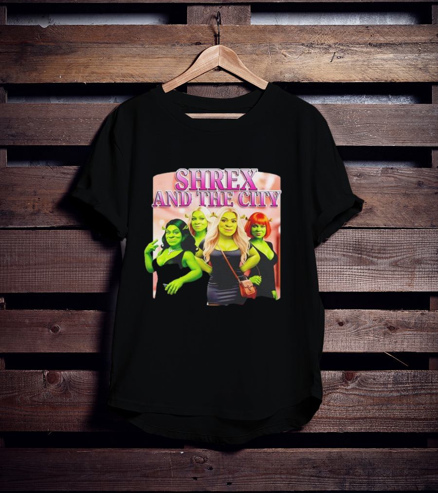 SHREX AND THE CITY Green Characters Ladies In Black Dresses T-Shirt