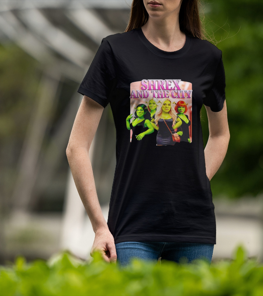 SHREX AND THE CITY Green Characters Ladies In Black Dresses T-Shirt