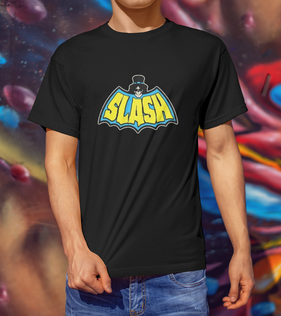 SLASH Batman Inspired Logo With Top Hat And Skull T-Shirt