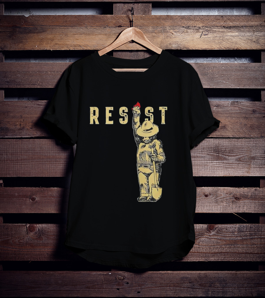 "Smokey Resist Firefighter Bear With Raised Fist And Shovel" T-Shirt