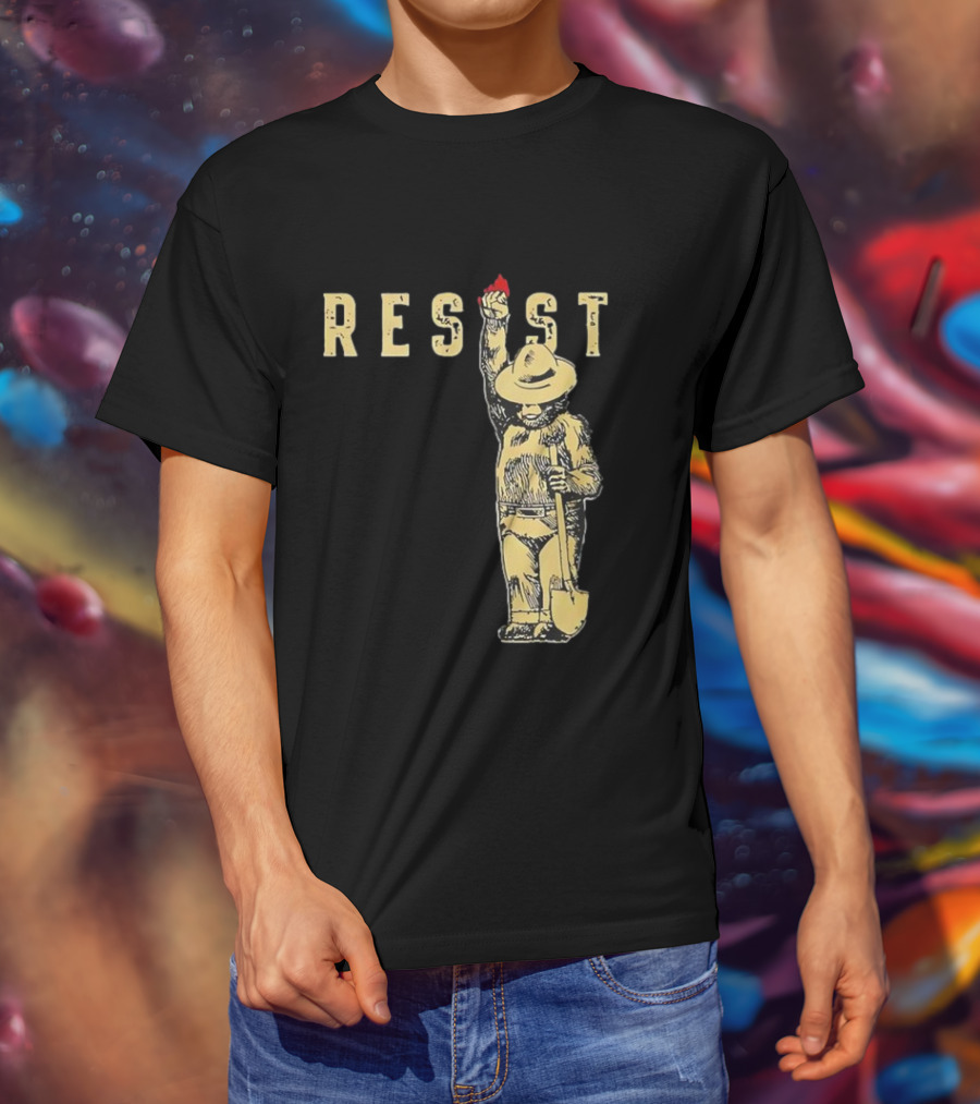 "Smokey Resist Firefighter Bear With Raised Fist And Shovel" T-Shirt