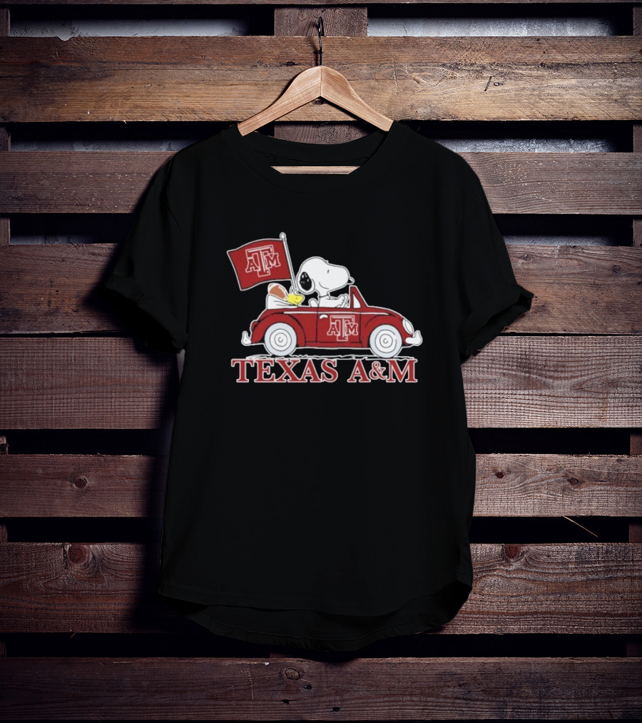 Snoopy Woodstock Driving Texas A&M Car Peanuts T-Shirt