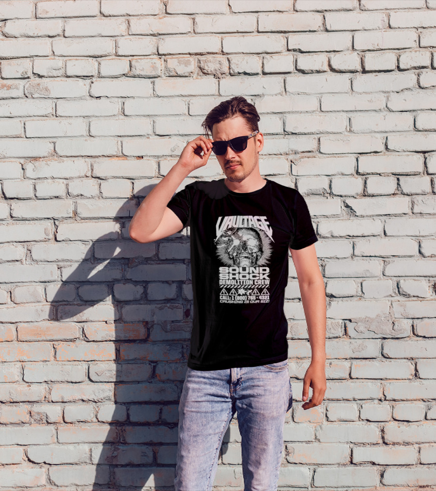 Vaultage Space Laces Sound Shock Demolition Crew Crushing Is Our Biz Skull T-Shirt