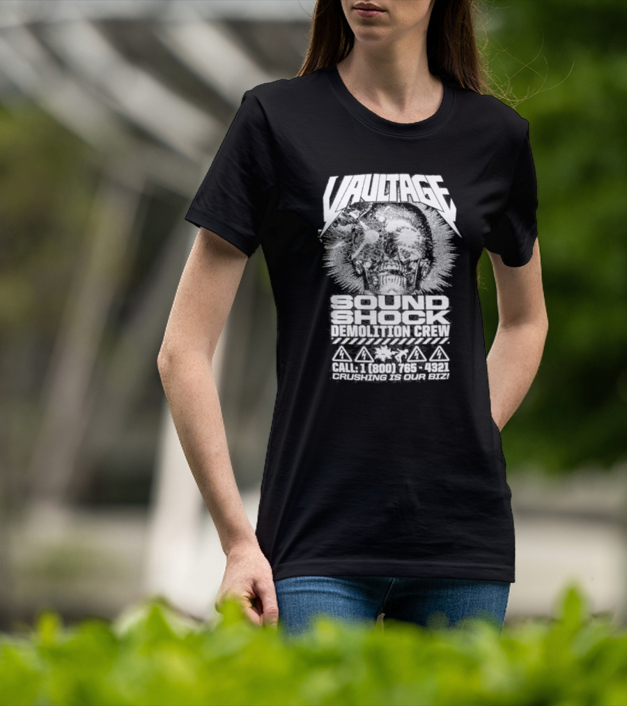 Vaultage Space Laces Sound Shock Demolition Crew Crushing Is Our Biz Skull T-Shirt