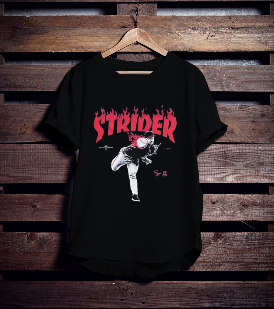 Strider Flames Baseball Pitcher Throwing Action T-Shirt