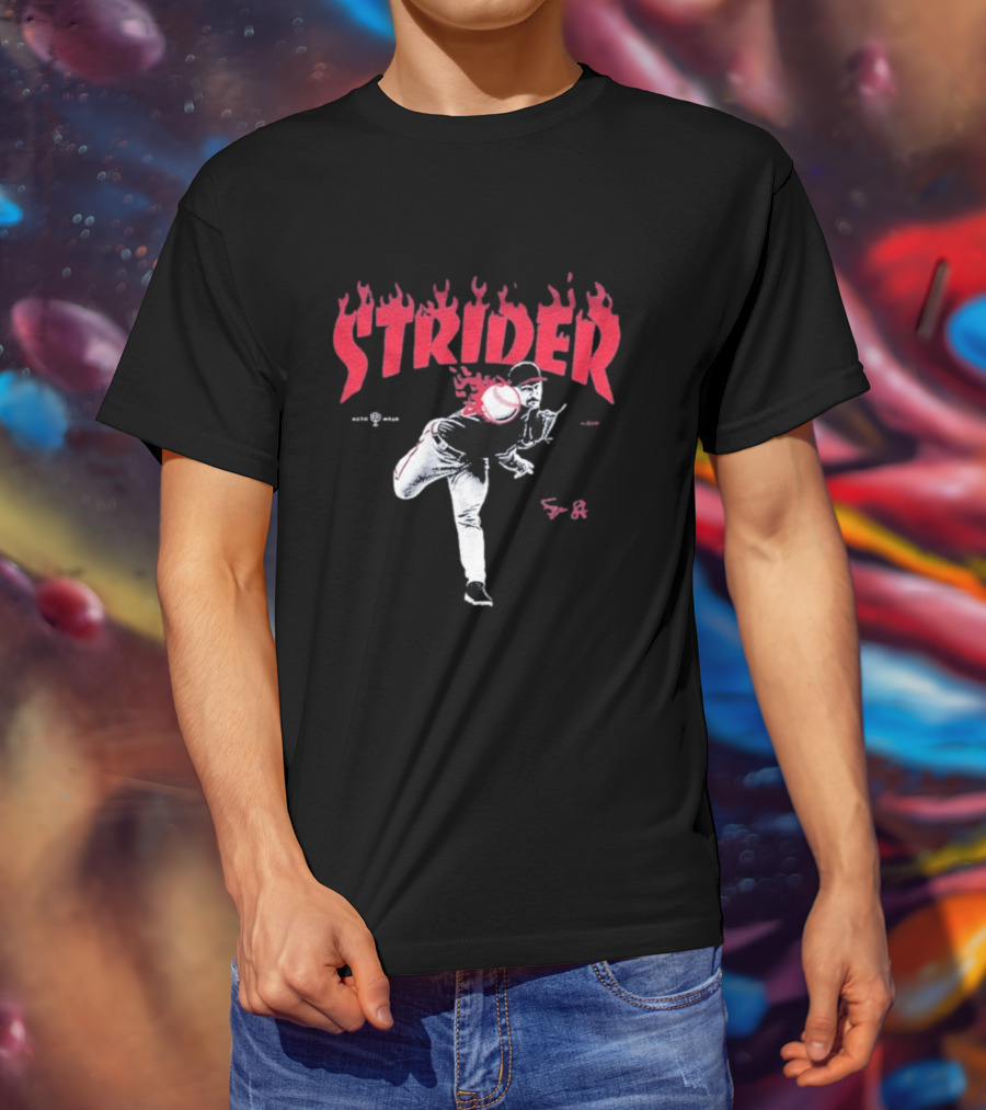 Strider Flames Baseball Pitcher Throwing Action T-Shirt