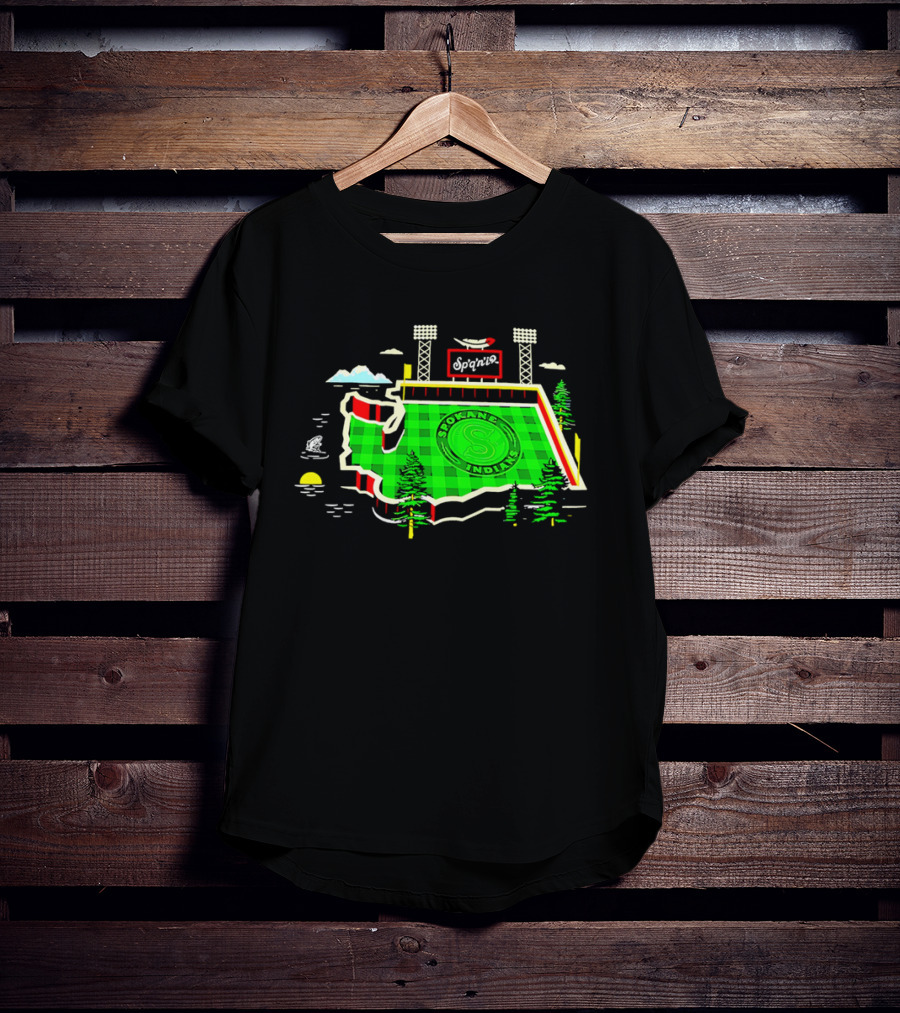 Spokane Indians Stadium Washington State Map Baseball Field T-Shirt