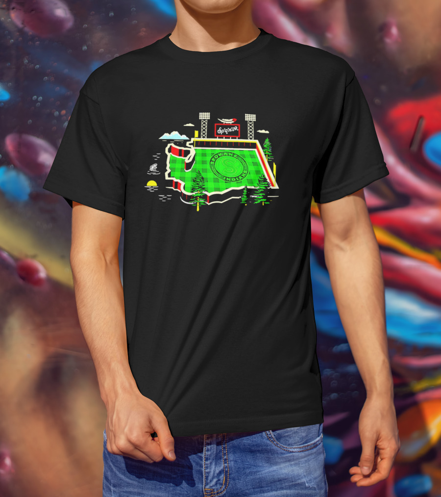 Spokane Indians Stadium Washington State Map Baseball Field T-Shirt