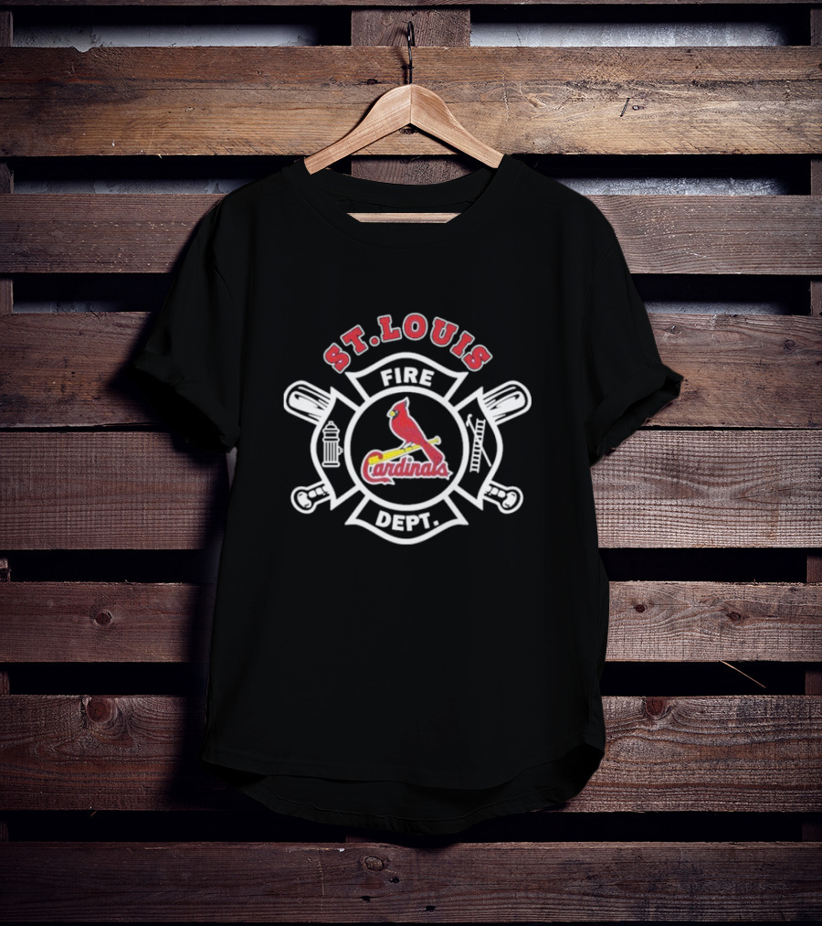St Louis Cardinals Fire Dept Firefighters MLB Collaboration With Symbolic Badge And Equipment T-Shirt