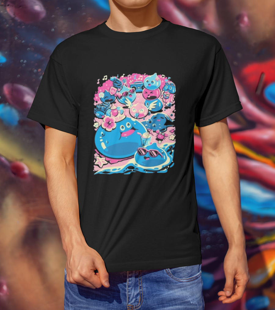Summer Slimes Cute Blue And Pink Watercolor Style Festival Fun T-Shirt