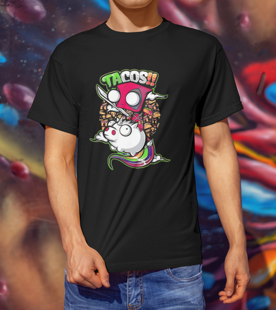 Tacos Deadpool Riding Unicorn Surrounded By Tacos Cartoon T-Shirt