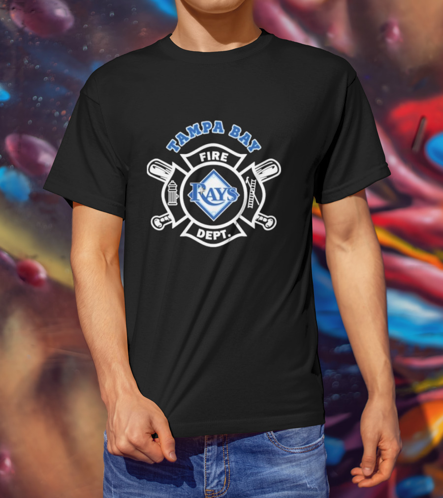 Tampa Bay Rays Fire Dept Firefighters Logo With Firefighter Emblem And Tools T-Shirt