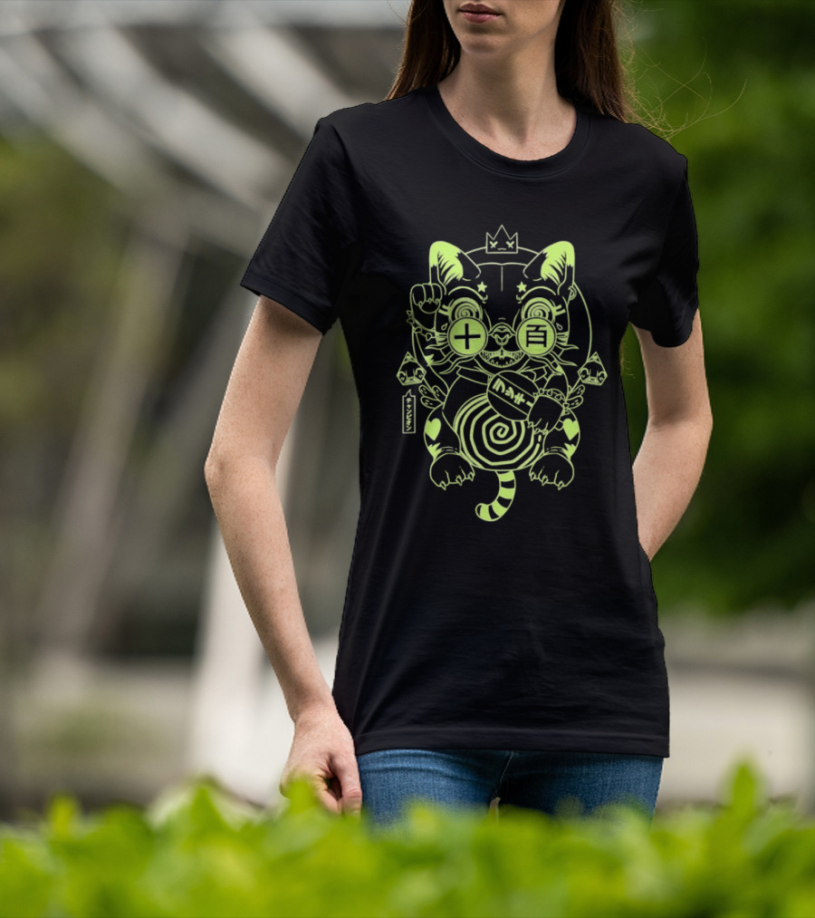 Ten Hundred Blind Luck Maneki Neko Neon Cat T-Shirt
