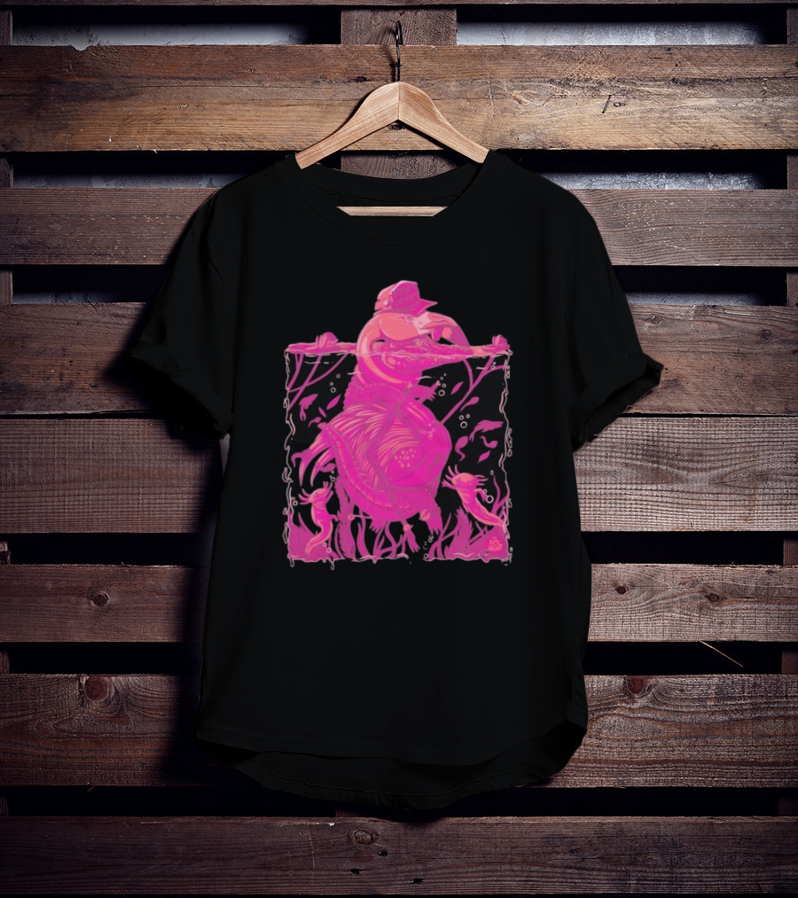 Ten Hundred Clever Girl Pink Dinosaur With Hat Underwater Artwork T-Shirt