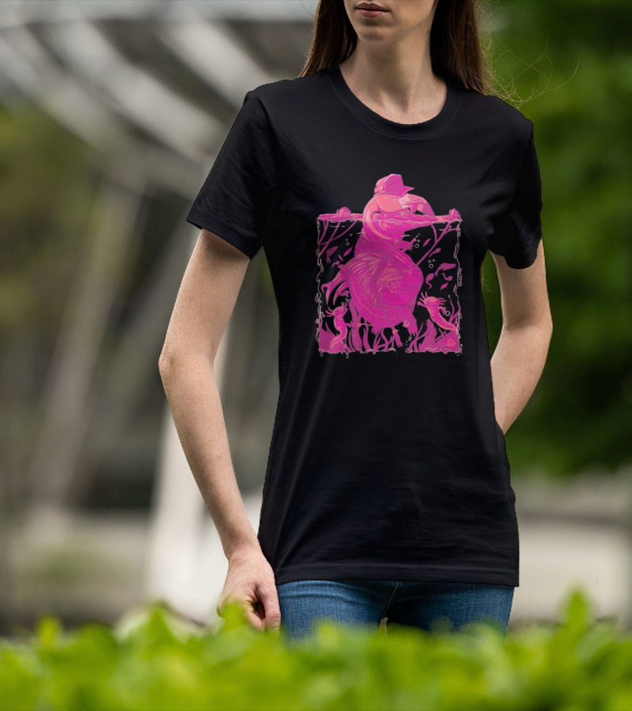Ten Hundred Clever Girl Pink Dinosaur With Hat Underwater Artwork T-Shirt