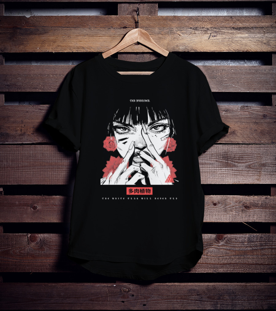 Ten Hundred The White Flag Will Never Fly Succulent Red Rose Manga Art T-Shirt