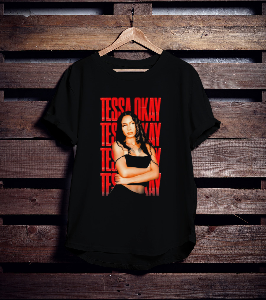 Tessa Okay Bold Red Typography With Crossed-Arms Portrait T-Shirt
