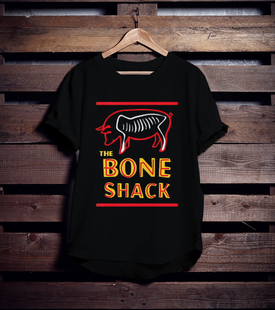 THE BONE SHACK Pig Neon Style Rib Outline T-Shirt