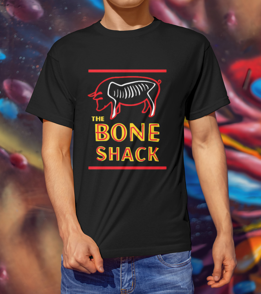 THE BONE SHACK Pig Neon Style Rib Outline T-Shirt