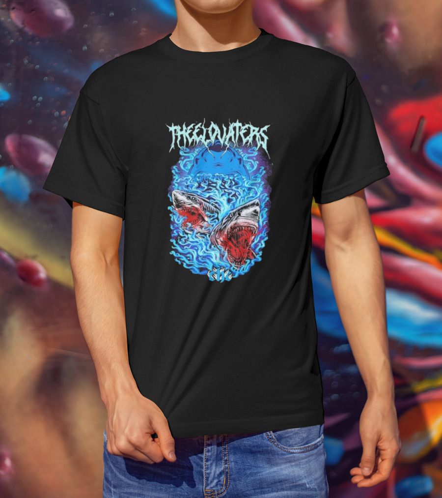 The Elovaters Beware Of Sharks Electric Blue Fierce Shark Trio T-Shirt