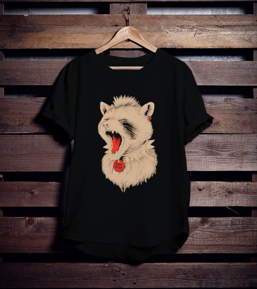 Trash Metal Raccoon With Spike Collar And Red Earring T-Shirt