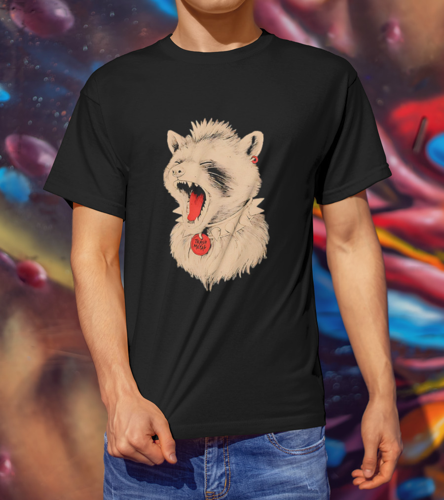 Trash Metal Raccoon With Spike Collar And Red Earring T-Shirt