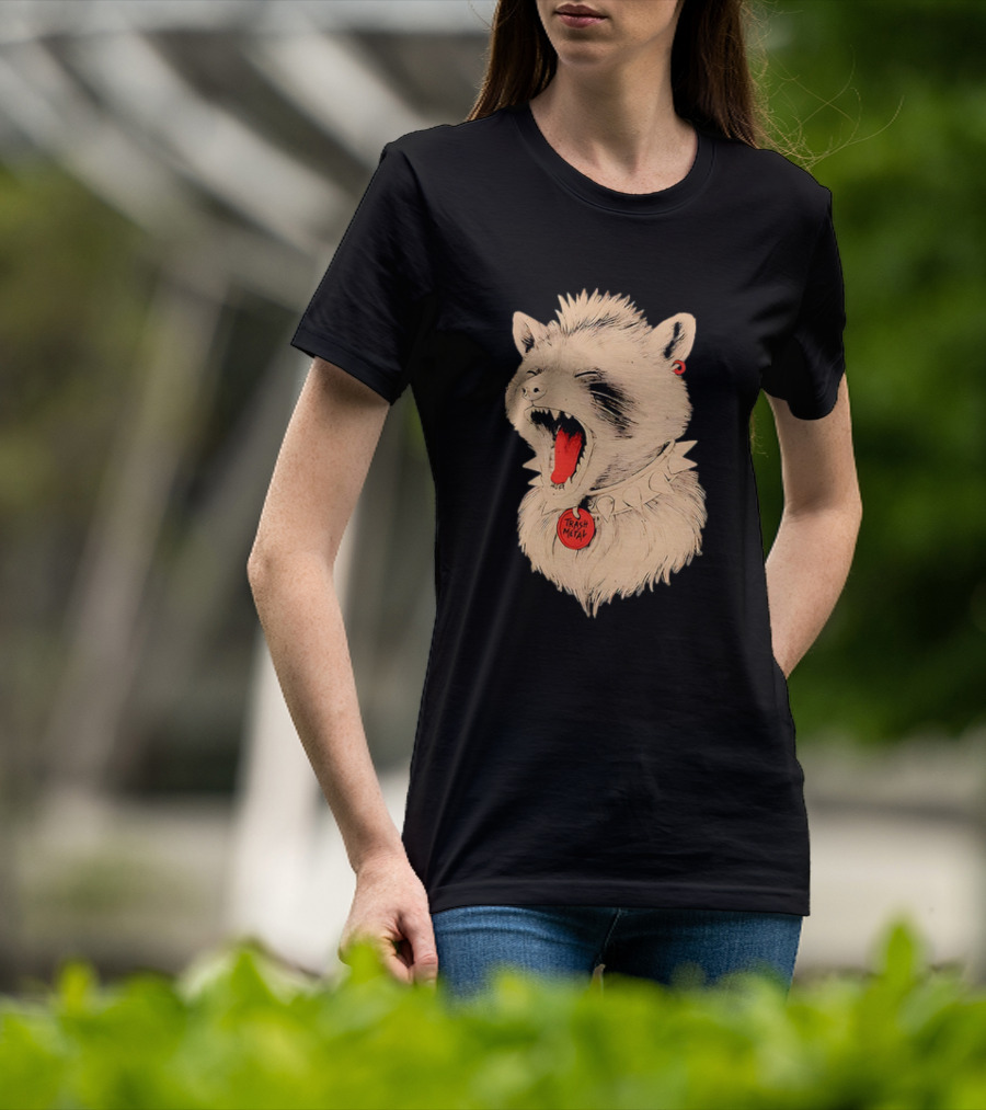 Trash Metal Raccoon With Spike Collar And Red Earring T-Shirt