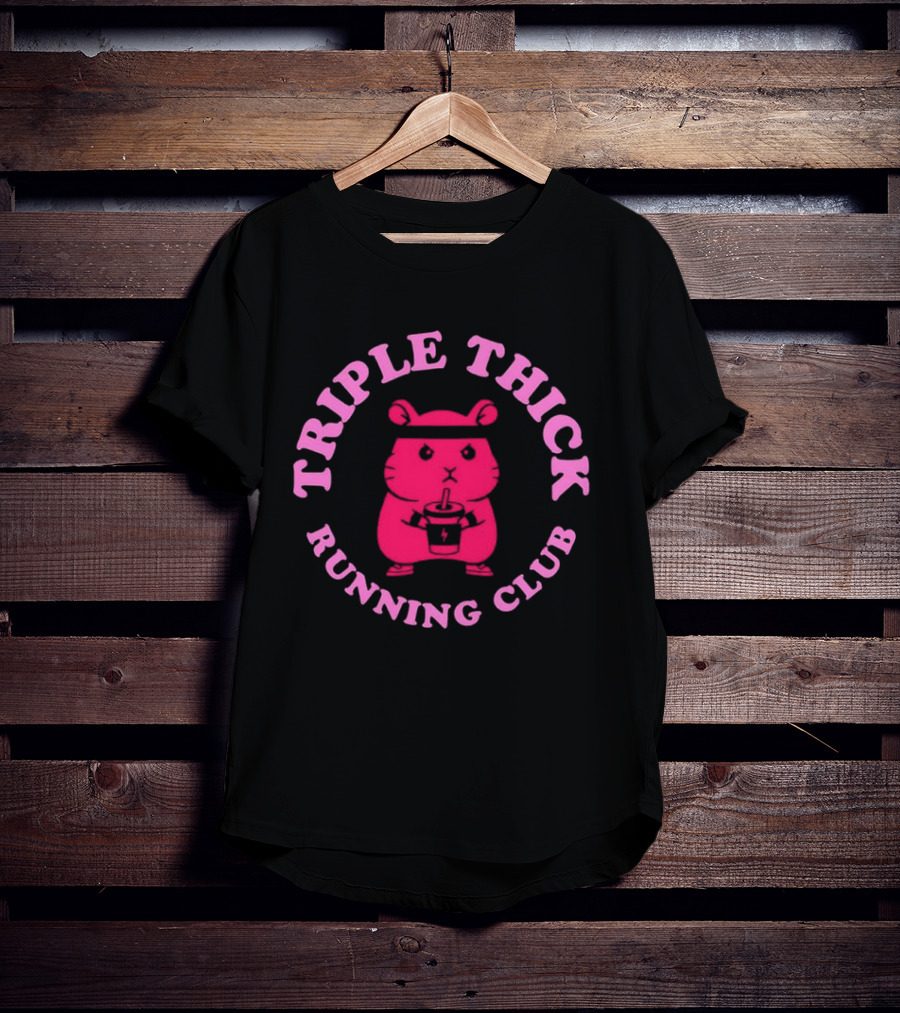 Triple Thick Running Club Hamster Weightlifting Fun T-Shirt