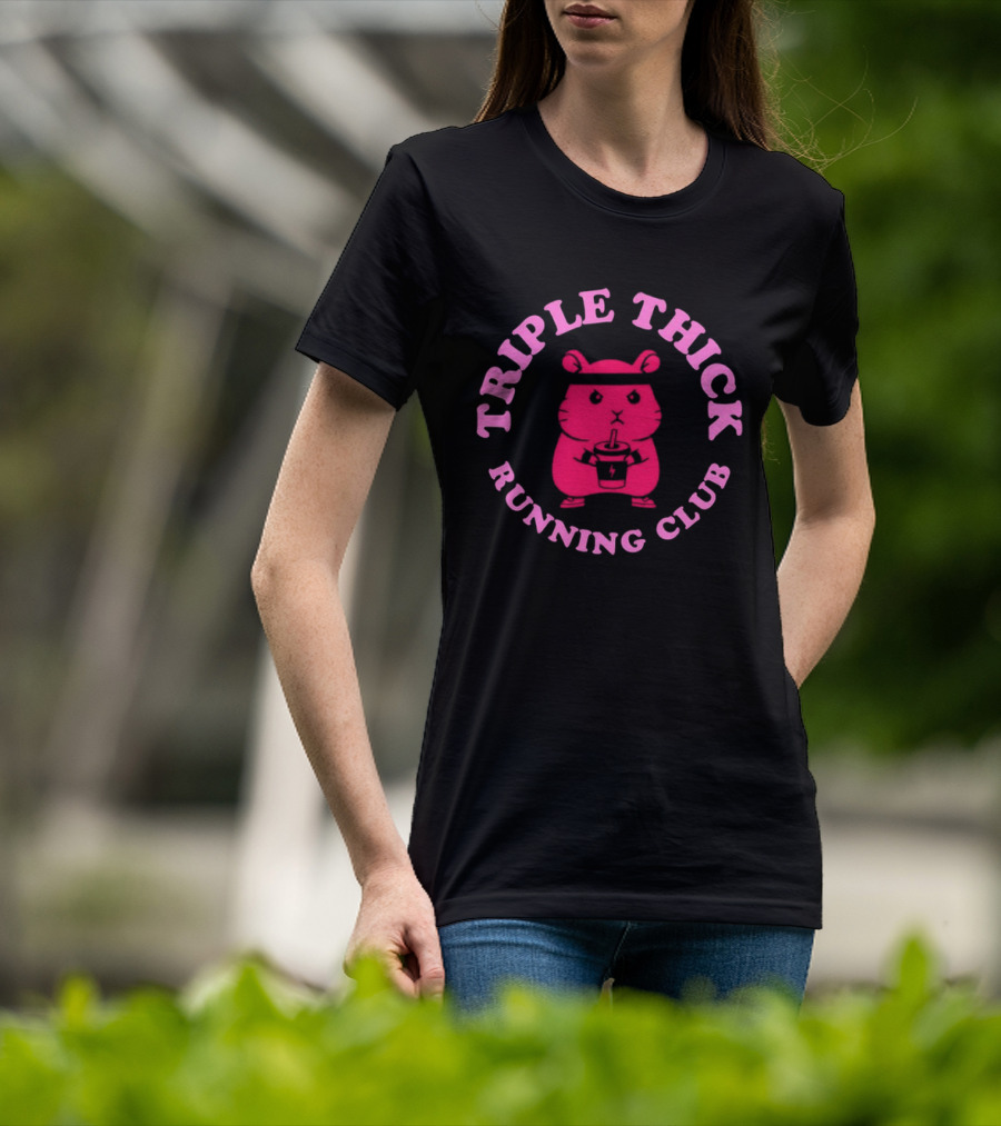 Triple Thick Running Club Hamster Weightlifting Fun T-Shirt