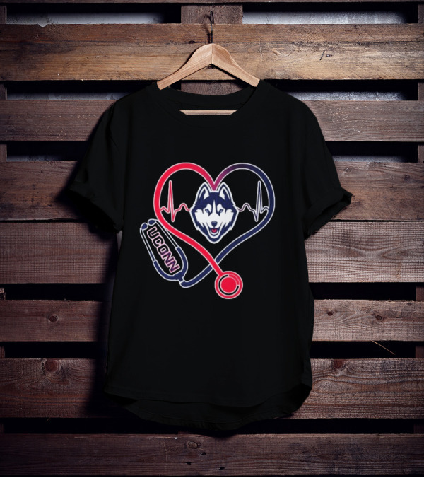 UConn Huskies Heartbeat Stethoscope Nurse Care T-Shirt