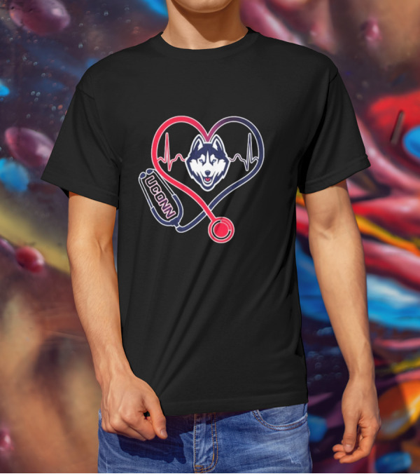 UConn Huskies Heartbeat Stethoscope Nurse Care T-Shirt