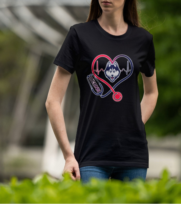 UConn Huskies Heartbeat Stethoscope Nurse Care T-Shirt