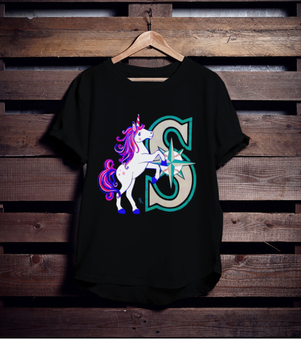 Unicorn Seattle Mariners Baseball Emblem With Compass And Stars T-Shirt