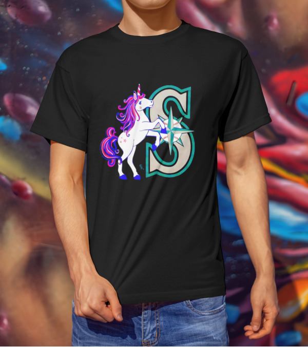 Unicorn Seattle Mariners Baseball Emblem With Compass And Stars T-Shirt