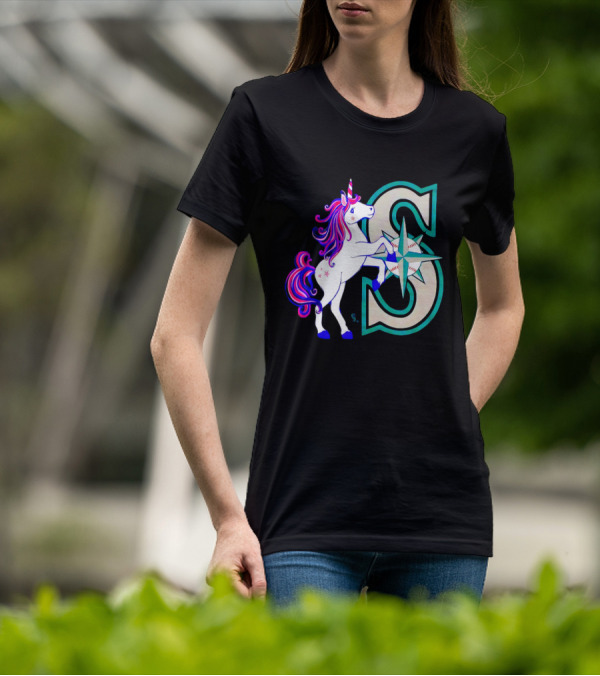 Unicorn Seattle Mariners Baseball Emblem With Compass And Stars T-Shirt