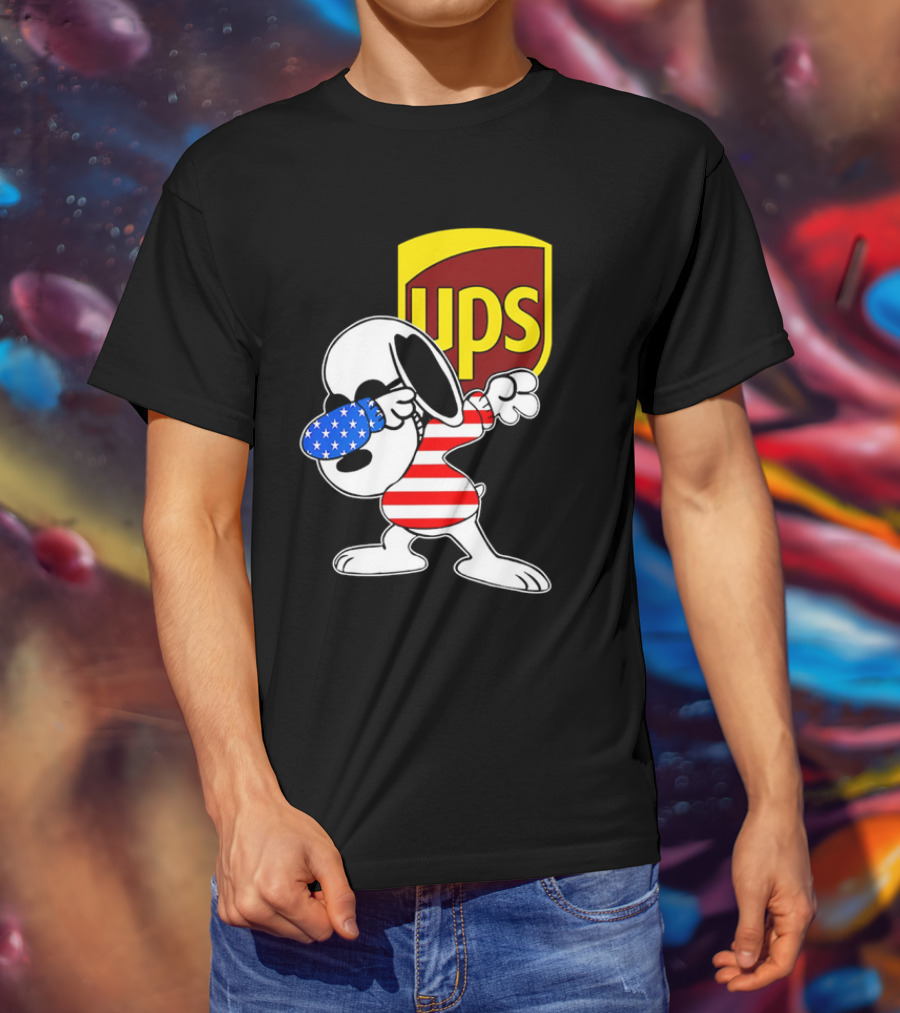 Snoopy American Flag Dabbing UPS Shield T-Shirt