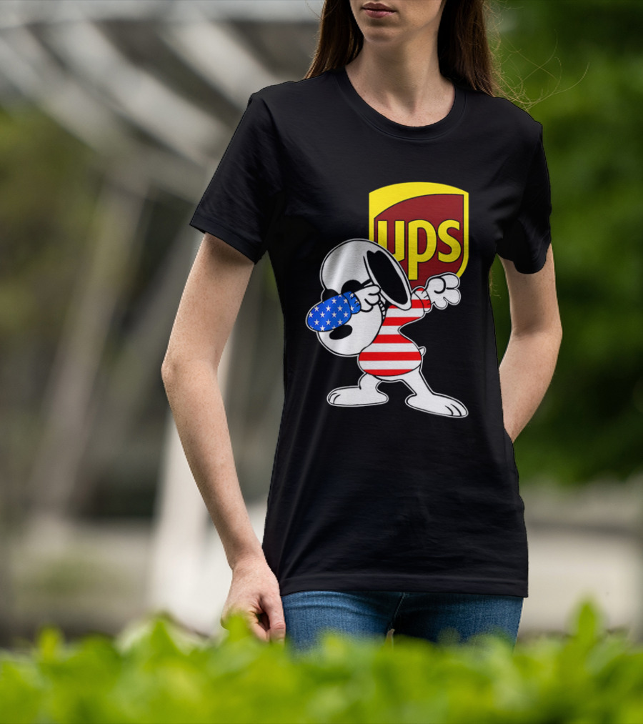 Snoopy American Flag Dabbing UPS Shield T-Shirt