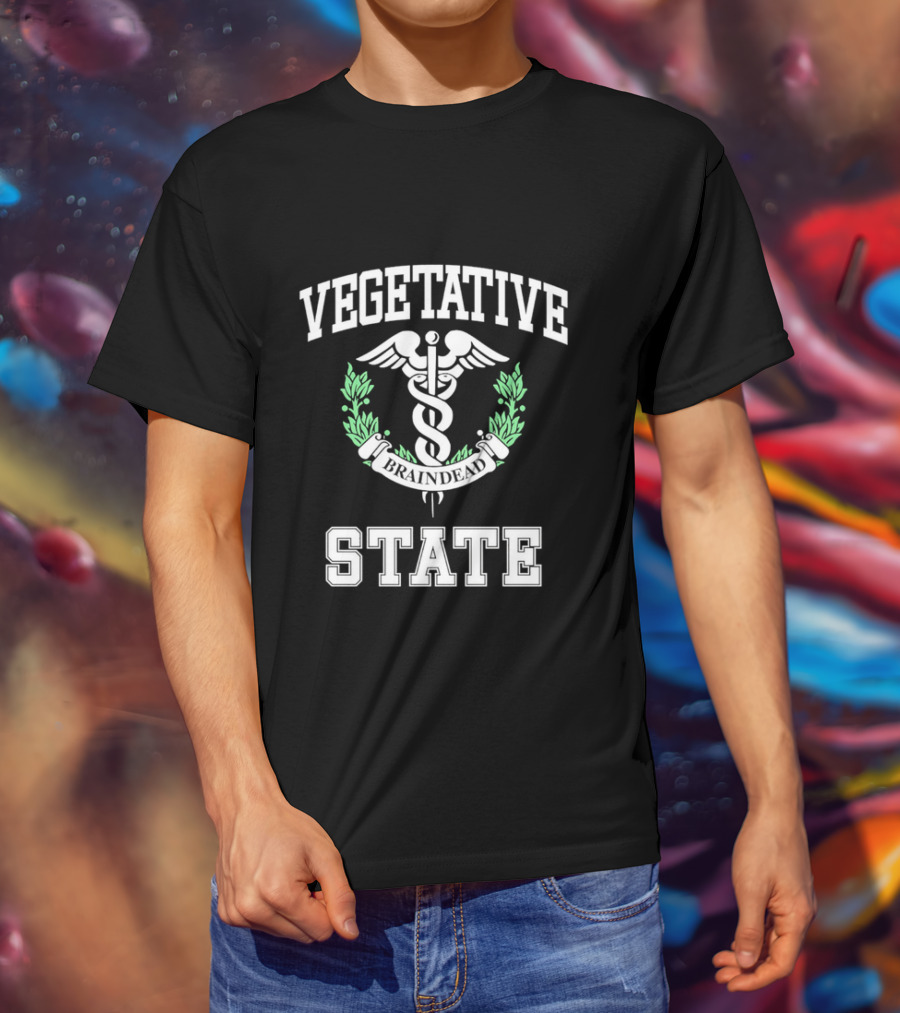 Vegetative State Caduceus Emblem Laurel Wreath T-Shirt