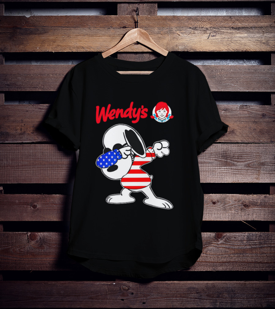 Wendy’s Snoopy Dabbing American Flag Stripes T-Shirt