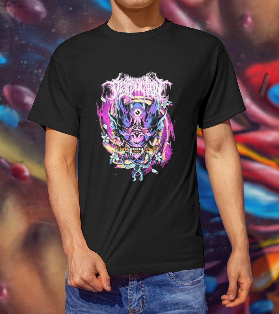 Within Destruction Psychedelic Oni Mask With Floral Accents T-Shirt