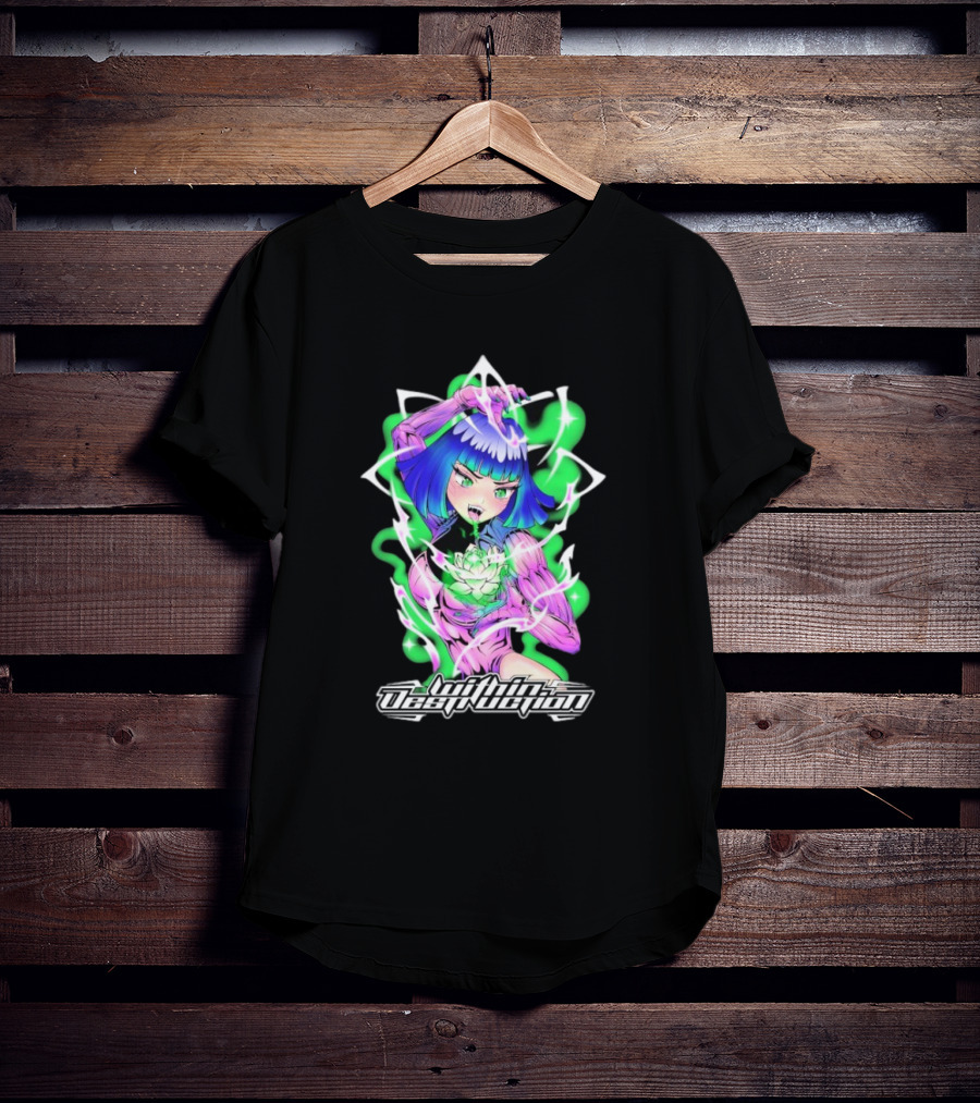Within Destruction Lotus Anime Neon Girl With White Flower T-Shirt