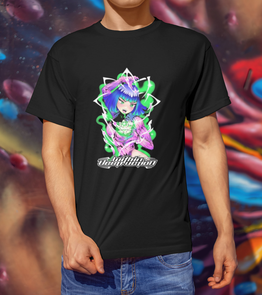 Within Destruction Lotus Anime Neon Girl With White Flower T-Shirt