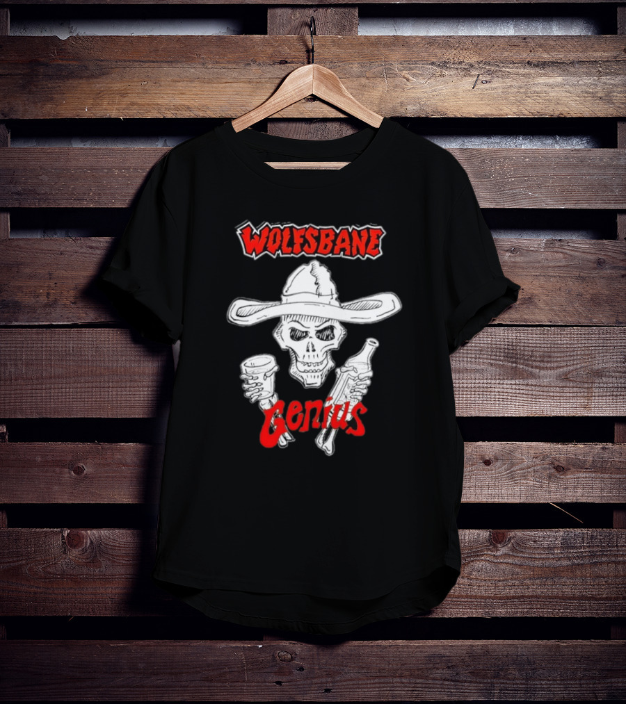Wolfsbane Genius Skull With Cowboy Hat And Drinks T-Shirt