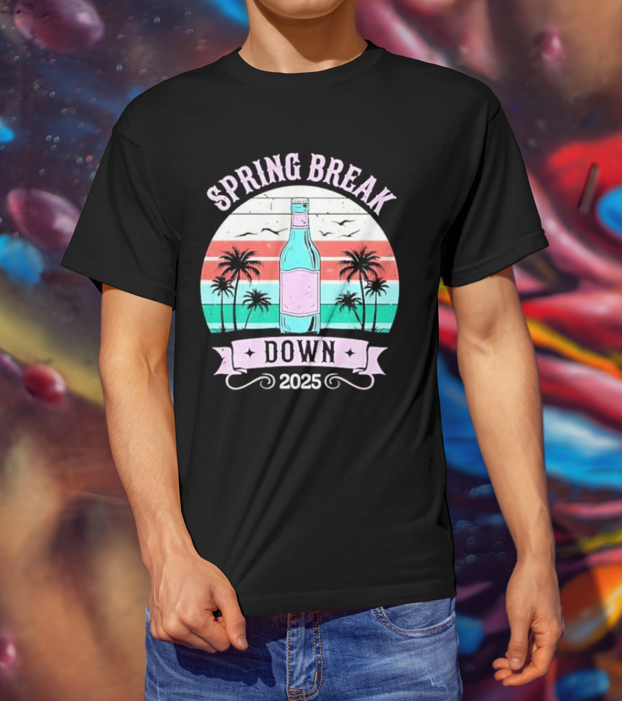 Spring Break Down 2025 Bottle Palms Retro Stripes Vintage Vibe T-Shirt