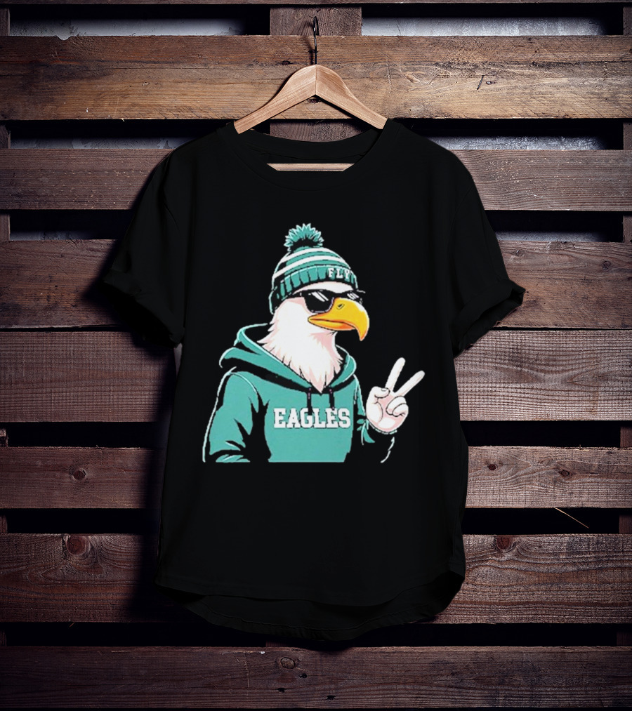 Fly Eagles Beanie Sunglasses Peace Sign T-Shirt