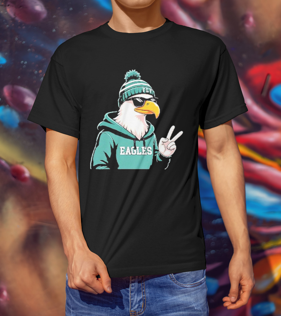 Fly Eagles Beanie Sunglasses Peace Sign T-Shirt