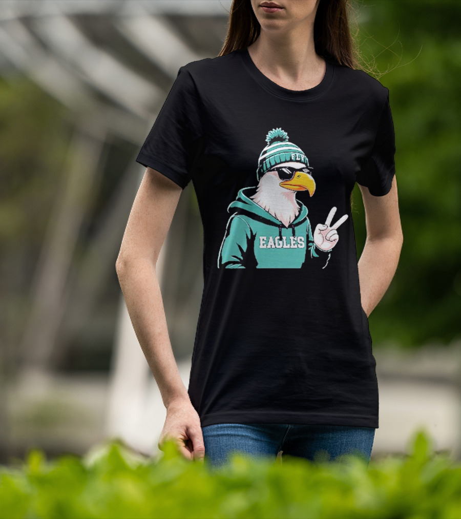 Fly Eagles Beanie Sunglasses Peace Sign T-Shirt