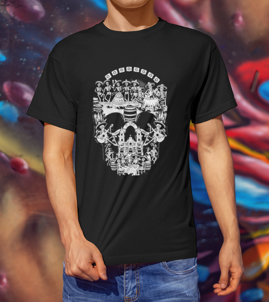 Tequilera Skull Calavera Distinctive Skeleton Motif T-Shirt