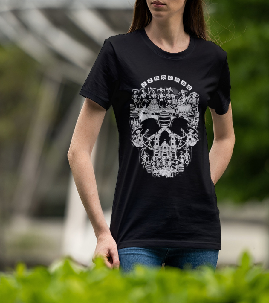 Tequilera Skull Calavera Distinctive Skeleton Motif T-Shirt